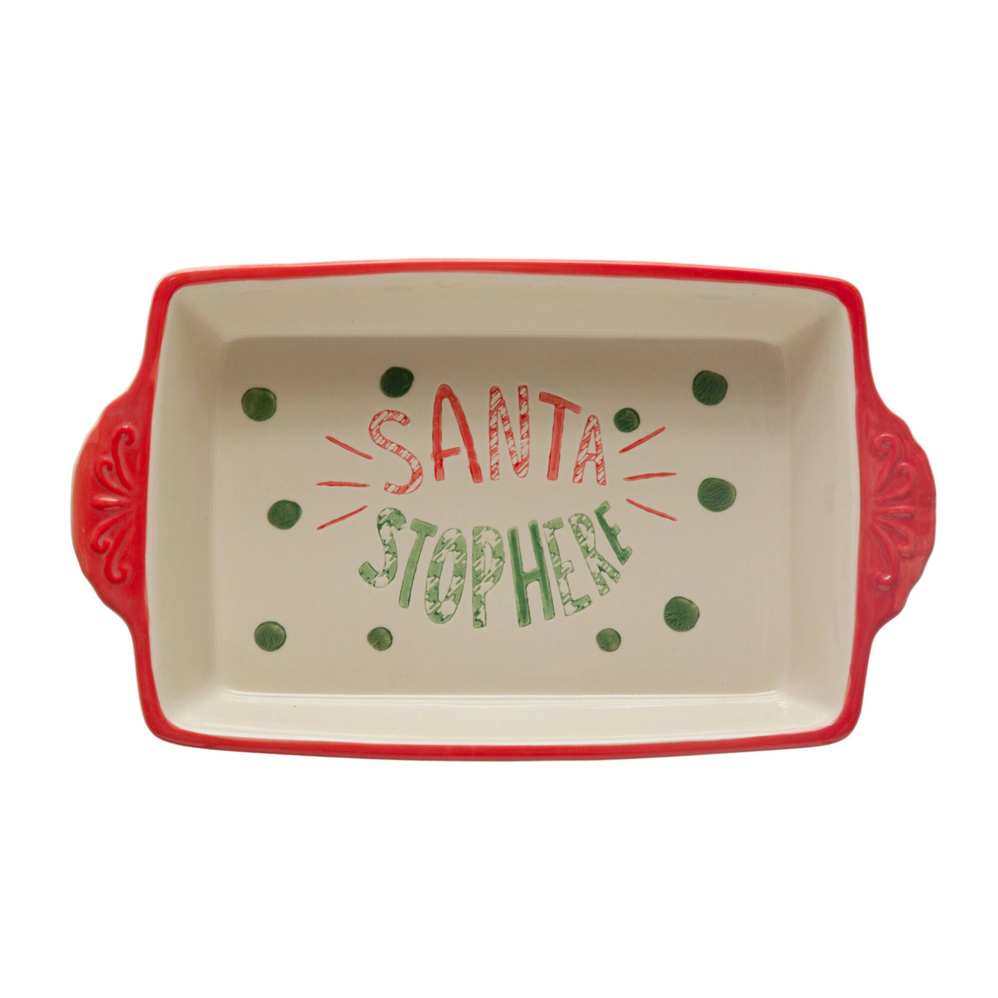 Hello Honey® 2.5qt. Santa Stop Here Hand-Painted Stoneware Baker with Handles